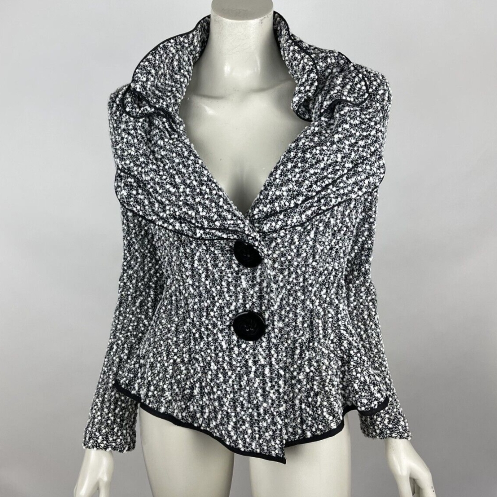 Joseph Ribkoff Ruffle Button-Up Blazer Women Long Sleeve Jacket Cardigan